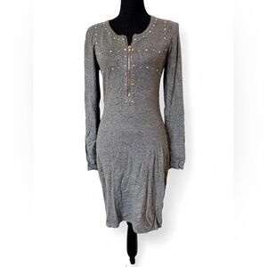 Venus - Gray Long Sleeve Sweater Dress with zipper and stuffed accents
